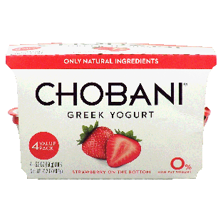 Chobani Greek Yogurt value pack, non-fat greek yogurt, strawberry o4pk