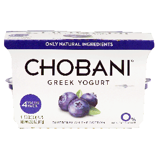 Chobani Greek Yogurt value pack, non-fat greek yogurt, blueberry on4pk