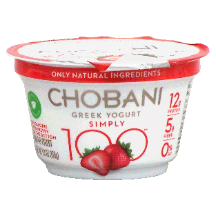 Chobani Greek Yogurt simply 100; 100 calorie strawberry on the bo5.3oz