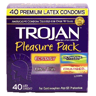 Trojan Pleasure Pack latex condoms for contraception plus STI prot40ct