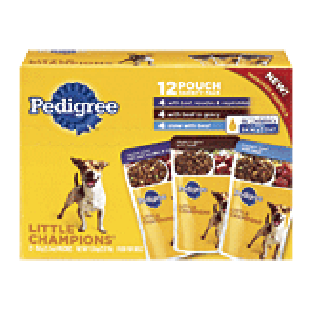 Pedigree Little Champions 12 pouch variety pack, 4 with beef, nood12pk