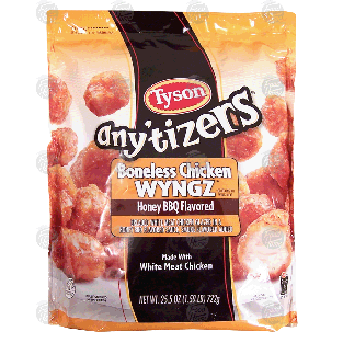 Tyson any'tizers boneless chicken wyngz, honey bbq flavored 25.5-oz