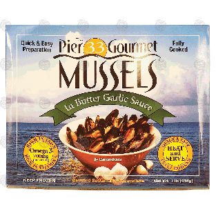 Pier 33 Gourmet Mussels fully cooked mussels in butter garlic sauce1lb