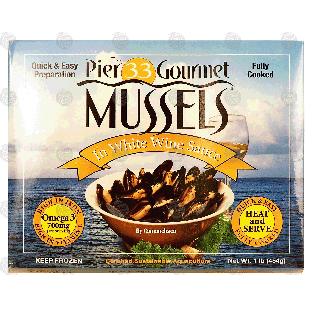 Pier 33 Gourmet Mussels fully cooked mussels in white wine sauce 1lb