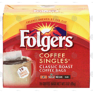 Folgers Singles classic roast coffee bags, 19-bags 3-oz