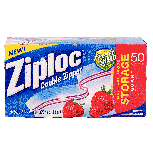 Ziploc  quart size storage bags, double zipper, quart size 50ct