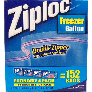 Ziploc  food storage bags, freezer, gallon, 4-pack 152ct