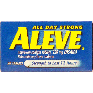 Aleve All Day Strong noproxen sodium tablets, 220mg pain reliever/50ct