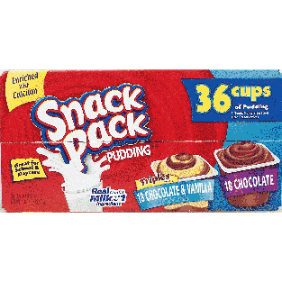 Snack Pack  pudding, 18 chocolate & vanilla and 18 chocolate cups126oz