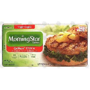 Morningstar Farms Veggie Burgers chik'n grillers, 4 burgers 9.5-oz