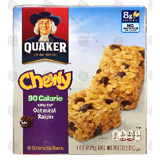 Quaker Chewy oatmeal raisin granola bars, 90 calories, 8-bars 6.7oz