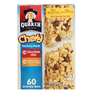Quaker Chewy granola bars, 30-chocolate chip, 30-peanut butter c50.7oz