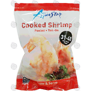 Aqua Star  cooked shrimp, peeled, tail on, 31-40, thaw & serve 1lb