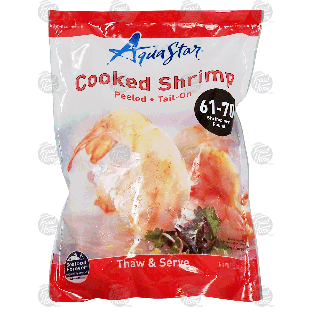 Aqua Star  cooked shrimp, peeled, tail on, 61-70, thaw & serve 1lb