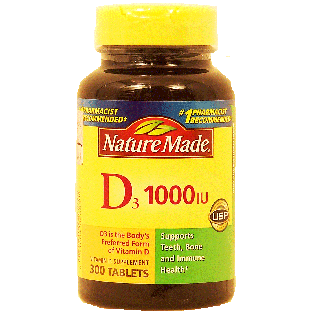 Nature Made  d3 1,000 IU dietary supplment tablets  300ct