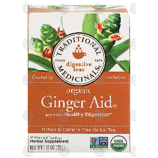 Traditional Medicinals Ginger Aid herbal tea, orgranic, caffein1.13-oz