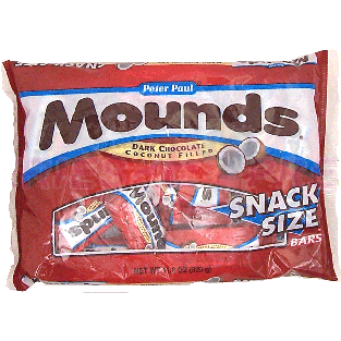 Peter Paul Mounds dark chocolate covered coconut, snack size bar 11.3oz