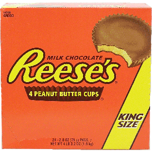 Reese's King Size milk chocolate peanut butter cups, 4 cups per pa24ct