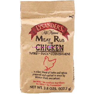 Lysander's  meat rub for chicken; turkey, duck, cornish hens, all 3.8oz