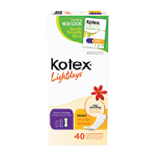 Kotex U lightdays; daily liners, long, extra-coverage  40ct