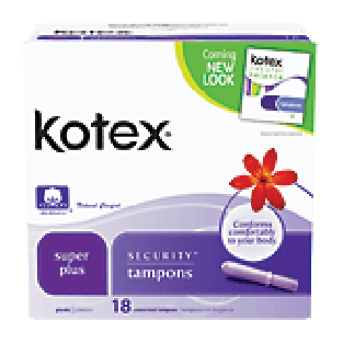 Kotex U super plus absorbency plastic applicator tampons, unscente 18ct