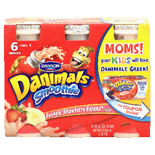 Dannon Danimals smoothie; swingin' strawberry banana, 6- 3.1fl. oz 6pk