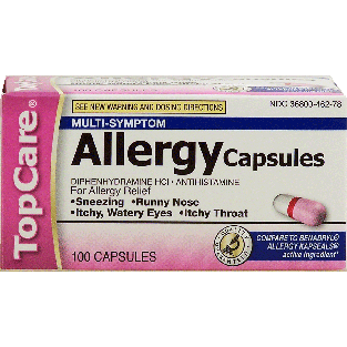Top Care  allergy capsules, diphenhydramine HCI 100ct