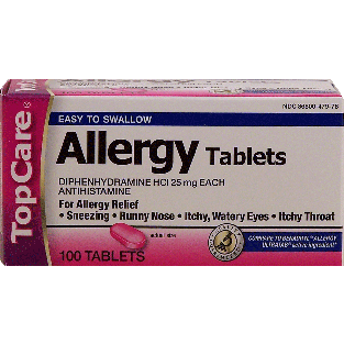 Top Care  allergy tablets, diphenhydramine HCI 25-mg tablets 100ct