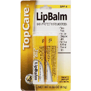 Top Care  lip balm, skin protectant/ sunscreen, spf 4, twin pack,0.3oz