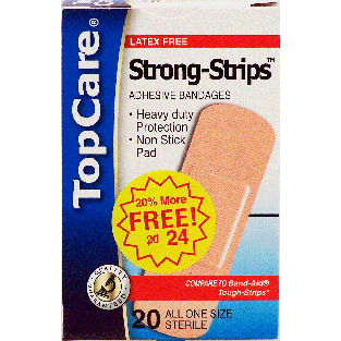 Top Care  strong-strips, adhesive bandages, latex free, all one si20ct