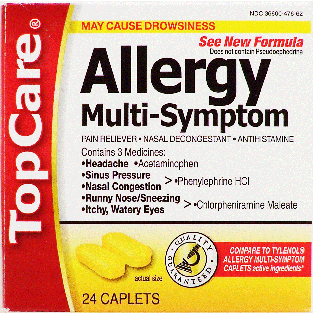 Top Care  multi-symptom allergy pain reliever, nassal decongestant24ct