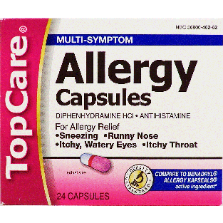 Top Care  multi-symptom allergy capsules, diphenhydramine HCl 24ct