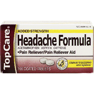 Top Care  headache pain reliever, aetaminophen, aspirin, caffeine100ct