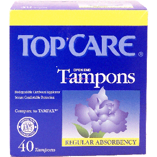 Top Care  tampons, open end, regular absorbency, cardboard applica40ct