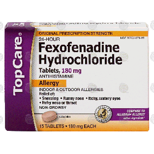 Top Care  24 hour allergy medicine, 180 mg fexofenadine hydrochlor 15ct