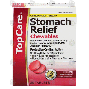 Top Care  stomach relief chewables, protective coating action, ups 30ct