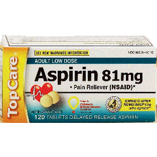 Top Care  aspirin 81 mg, pain reliever, delayed release tablets,  120ct