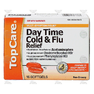 Top Care  day time cold & flu relief, multi-symptom relief softgel 16ct