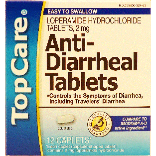 Top Care  anti-diarrheal caplets, 2 mg loperamide hydrochloride ea 12ct
