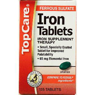 Top Care Balanced Health high potency iron tablets, 65-mg, 325 mg 125ct