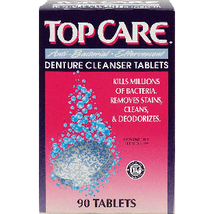 Top Care  denture cleanser tablets, kills millions of bacteria, re90ct