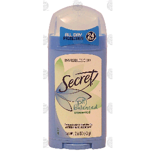 Secret PH balanced unscented antiperspirant/deodorant invisible s2.6oz