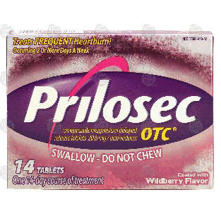 Prilosec OTC acid reducer, tablets coated with wildberry flavor  14ct