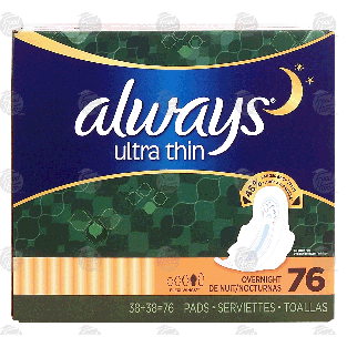 Always ultra thin overnight femine pads, flexi-wings, 2-pack 76ct