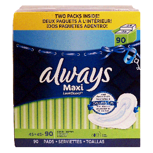 Always Maxi long - super maxi pads, 2-pack 90ct