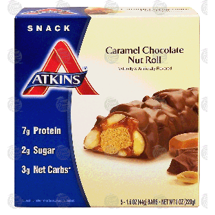Atkins  caramel chocolate nut roll, 5 bars 8oz
