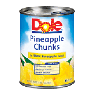Dole Canned Fruit Pineapple Chunks In 100% Pineapple Juice 20oz