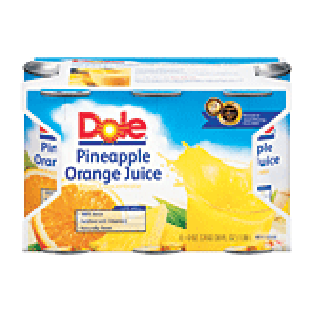 Dole 100% Juice Pineapple Orange 6 Oz 6pk