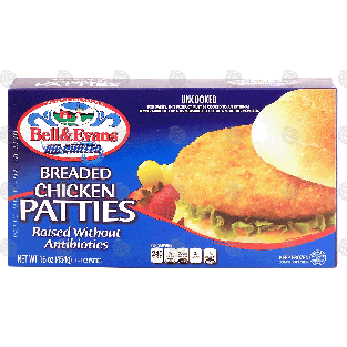 Bell & Evans Air Chilled uncooked breaded chicken patties, raised16-oz