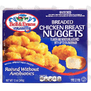 Bell & Evans Air Chilled uncooked breaded chicken breast nuggets,12-oz